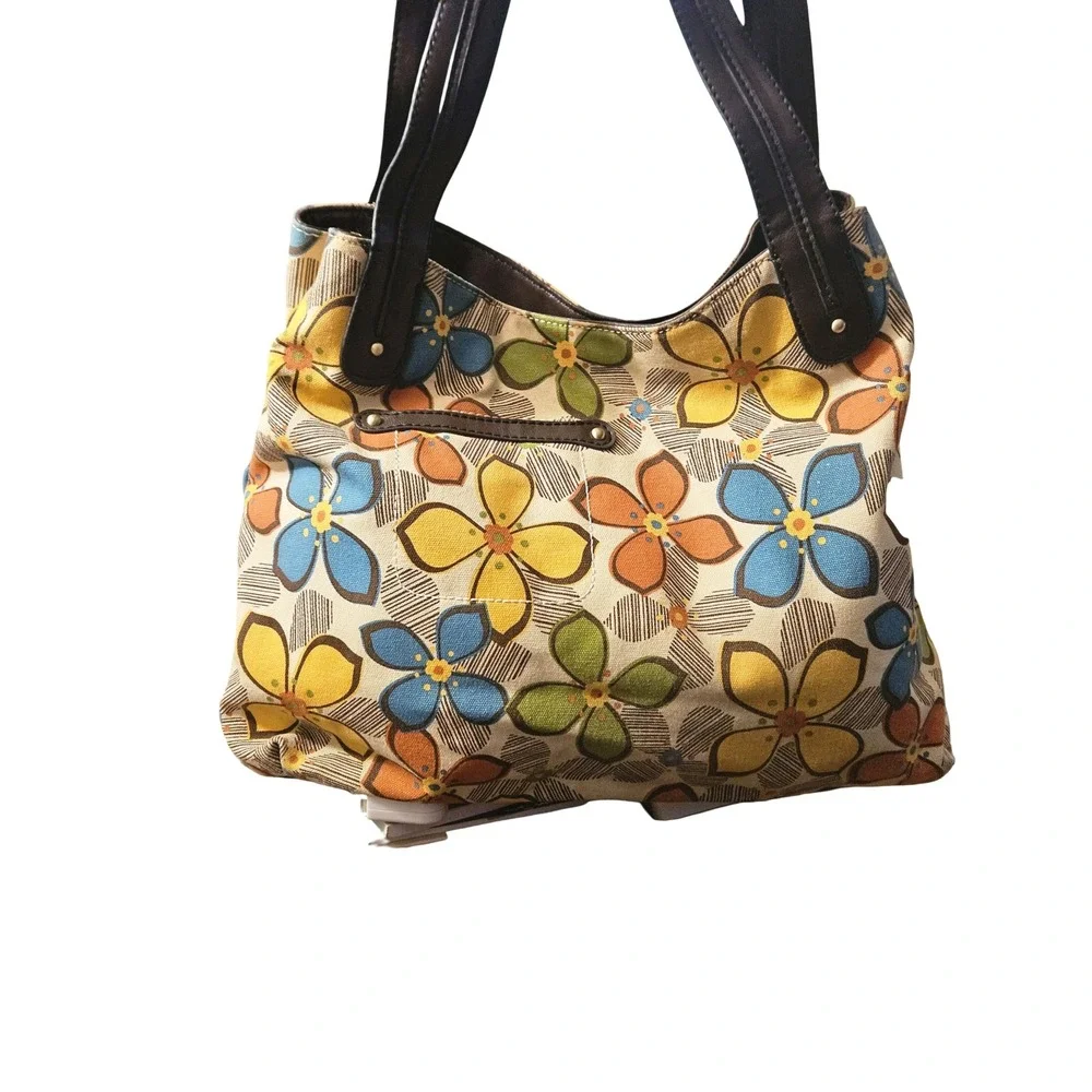 Relic Womens Retro Floral Canvas Hobo Shoulder Bag Brown Blue Yellow Multi Color